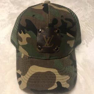Camo Baseball Hat Repurposed Louis Vuitton Patch